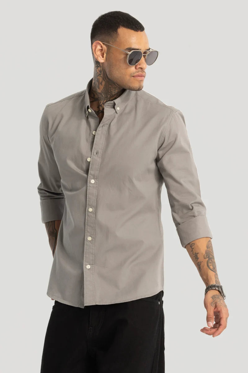 Grey Elbow Patch Oxford Shirt