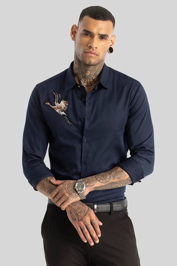 Navy Embroidered Shirt