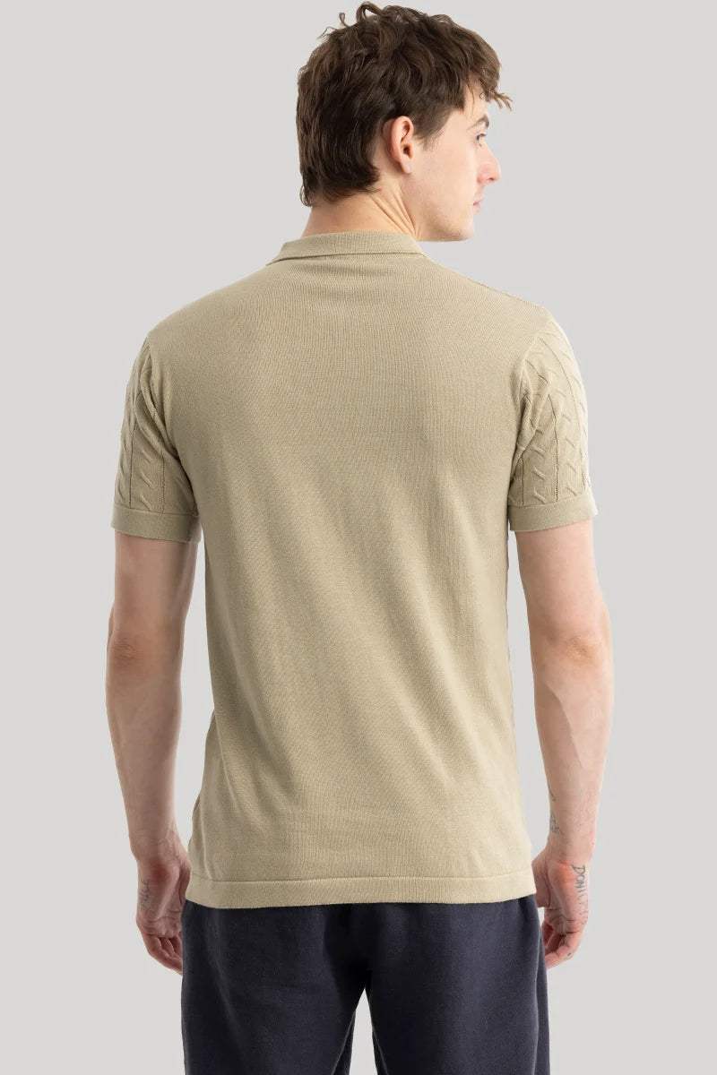 Fresco Beige Knitted Polo T-Shirt