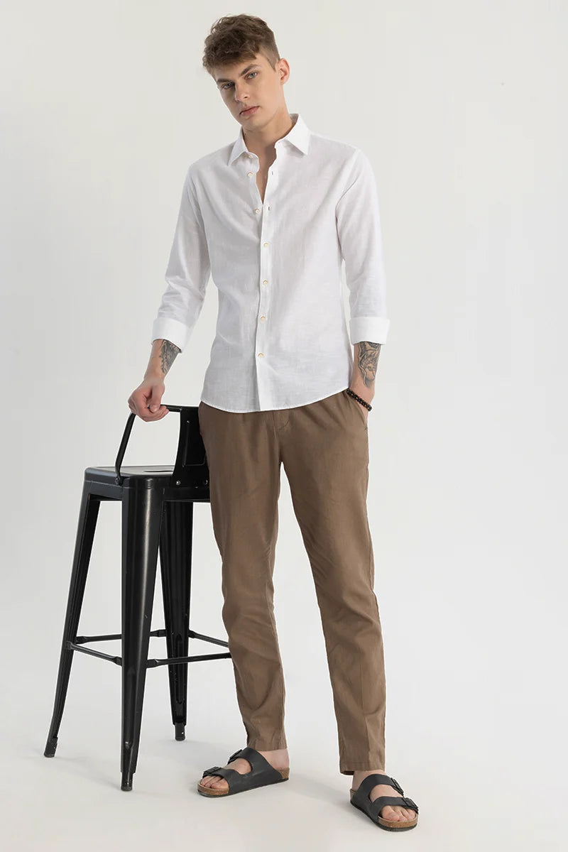 White Plain Linen Blend Shirt