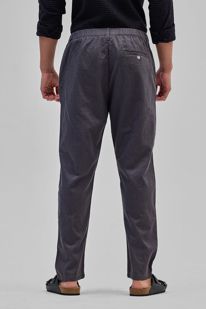 Grey Textured Relaxed Fit Trousers