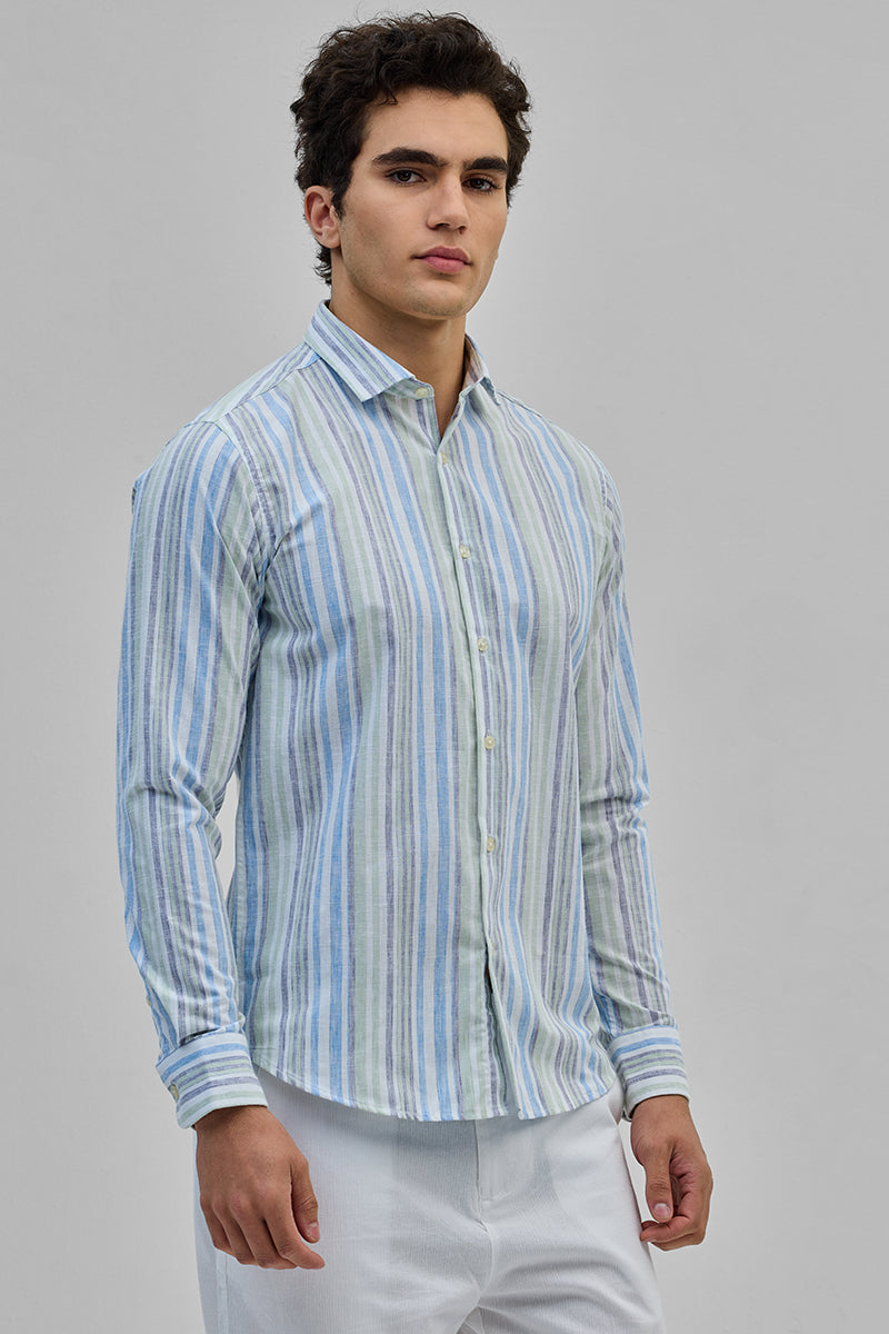 Light Green Stripes Slim Fit Shirt