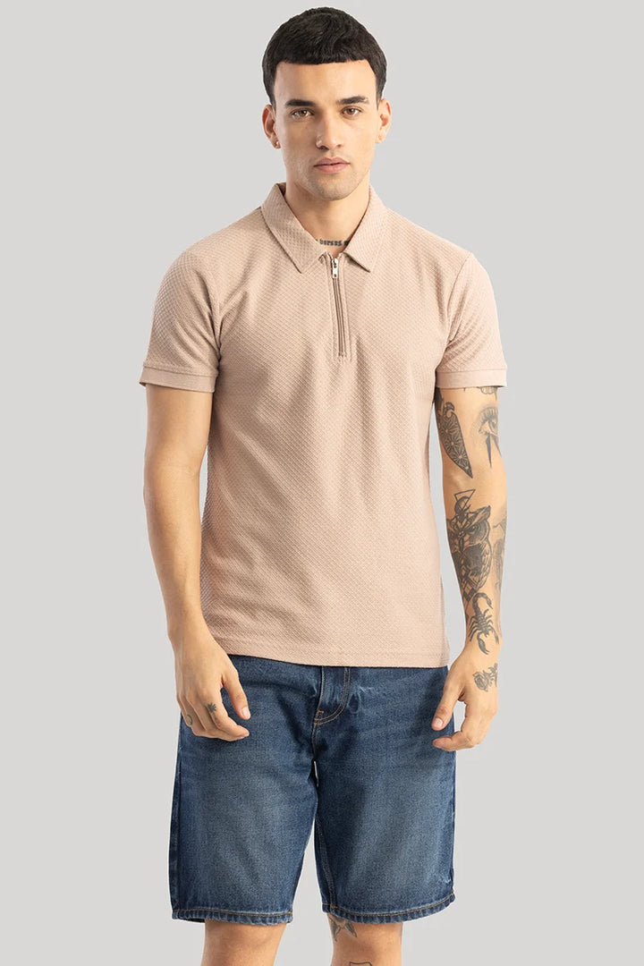 Gael Light Brown Textured Polo T-Shirt