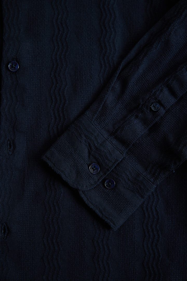 Navy Textured Slim Fit Shirt