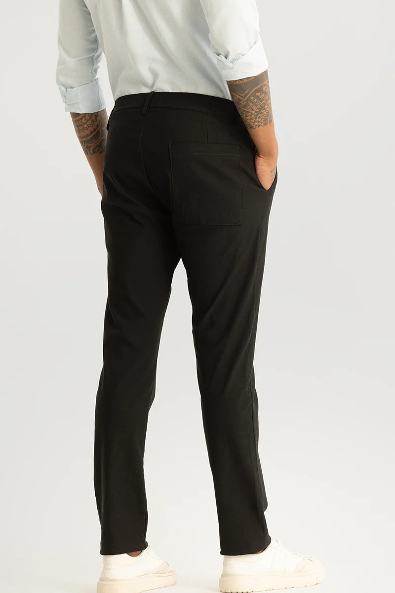 Ludovica Black Plain Slim Fit Stretch Trousers