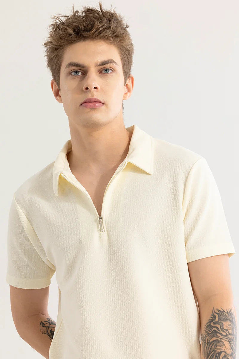 Buy Snitch Elegantiq Cream Polo T-Shirt online | Snitch – SNITCH