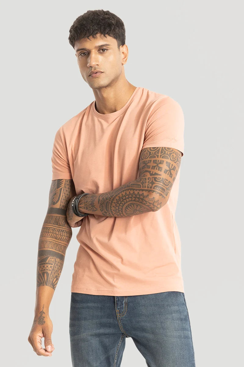 Peach Plain Slim Fit T-Shirt