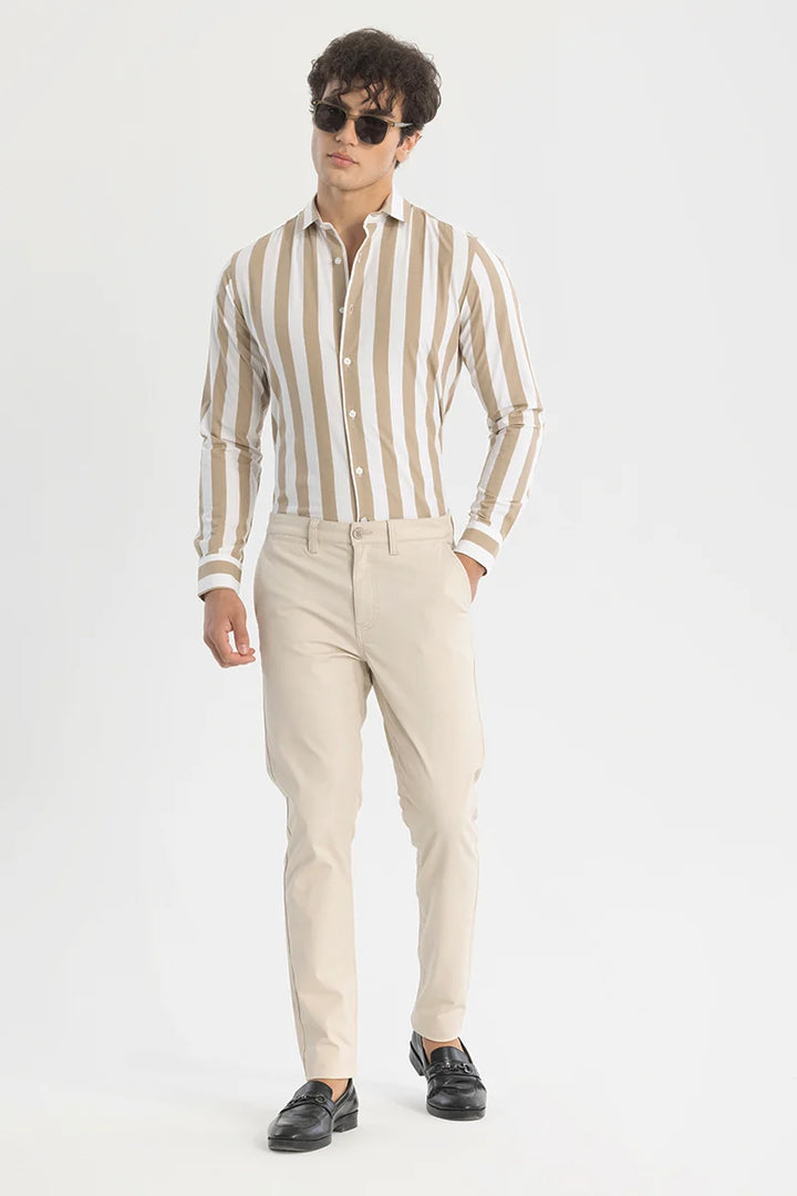 Beige Slim Fit Stripes Shirt