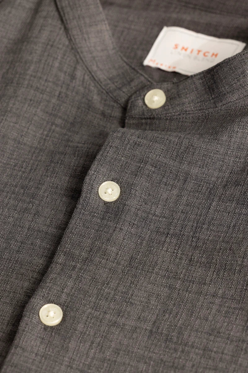 Grey Mandarin Linen Shirt