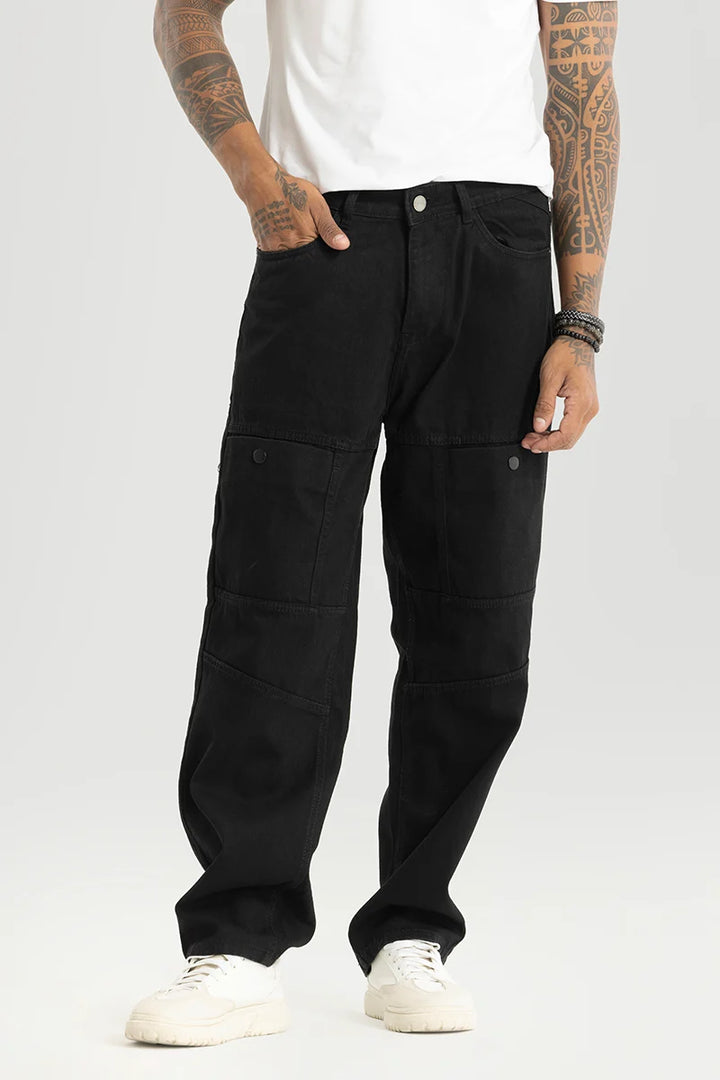 Chromatic Black Plain Baggy Fit Cargo Jeans