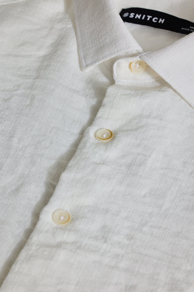 White Textured Slim Fit Shirt