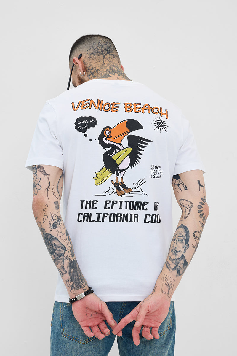 Venice White Printed Slim Fit T-Shirt