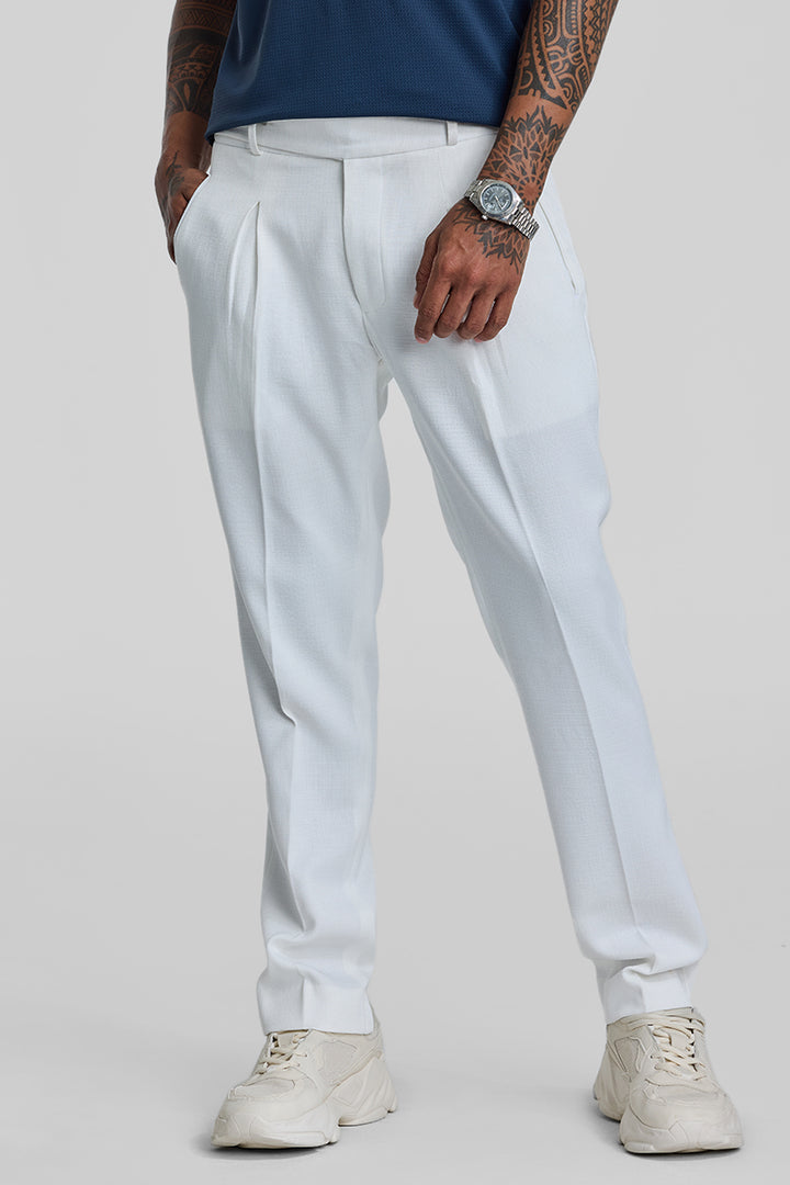 White Relaxed Fit Korean Trousers