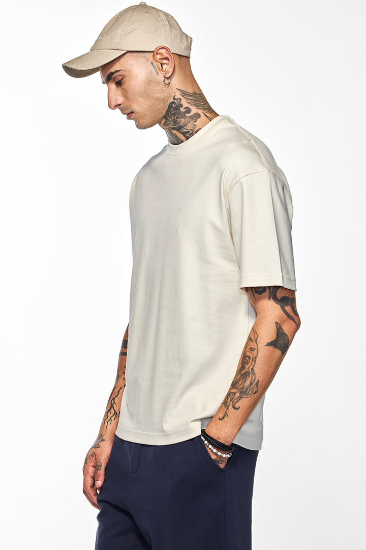 Core Lab Cream Solid Slim Fit T-Shirt