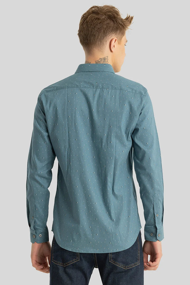 Blue Printed Slim Fit Shirt