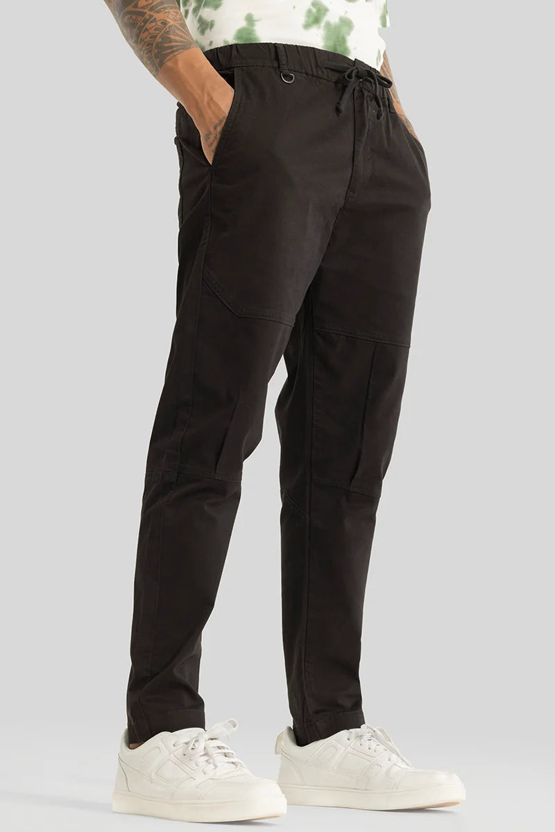 Odyssey Black Plain Slim Fit Trousers