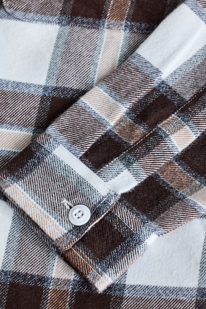 Brown Plaid Box Fit Flannel Shirt