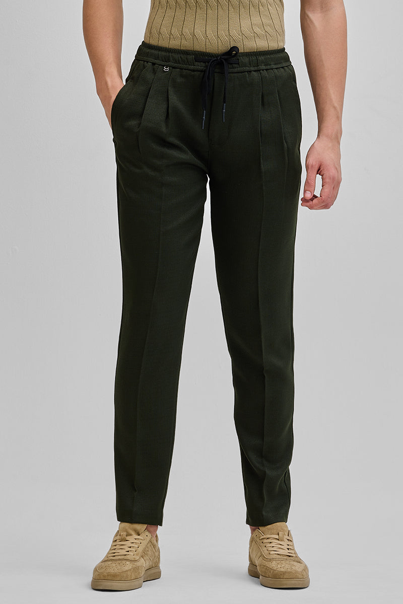 Olive Textured Relaxed Fit Trousers