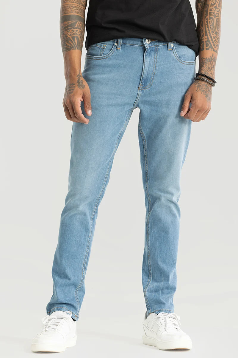 Slick Sky Blue Plain Slim Fit Jeans