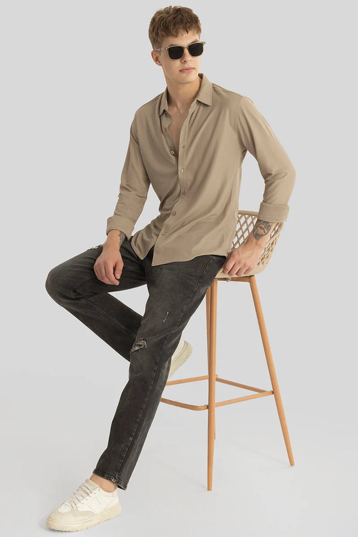 Carmine Light Brown Knitted Shirt