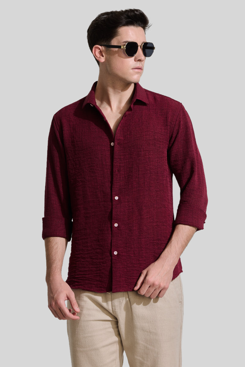 Maroon Textured Slim Fit Shirt