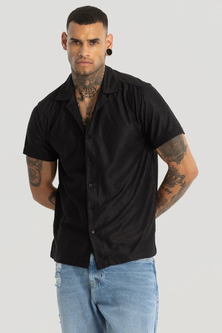 Black Cuban Textured shirt