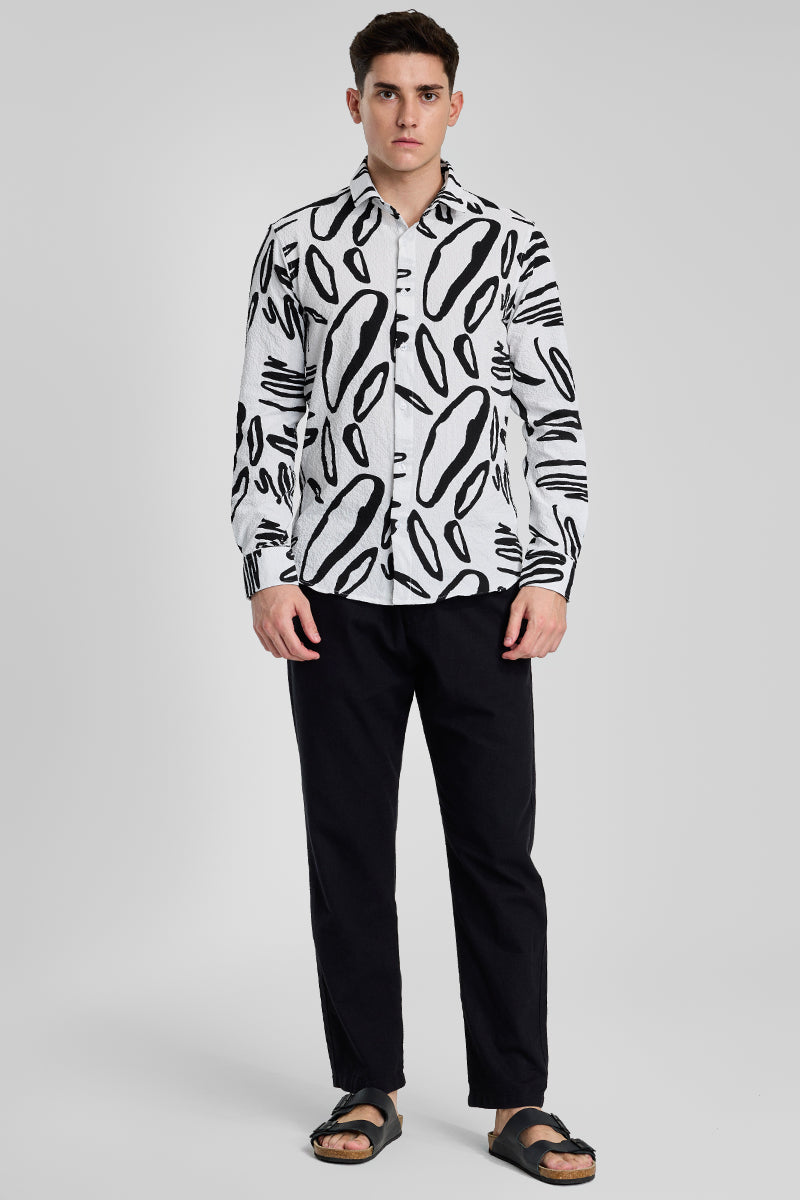 White Abstract Printed Slim Fit Shirt