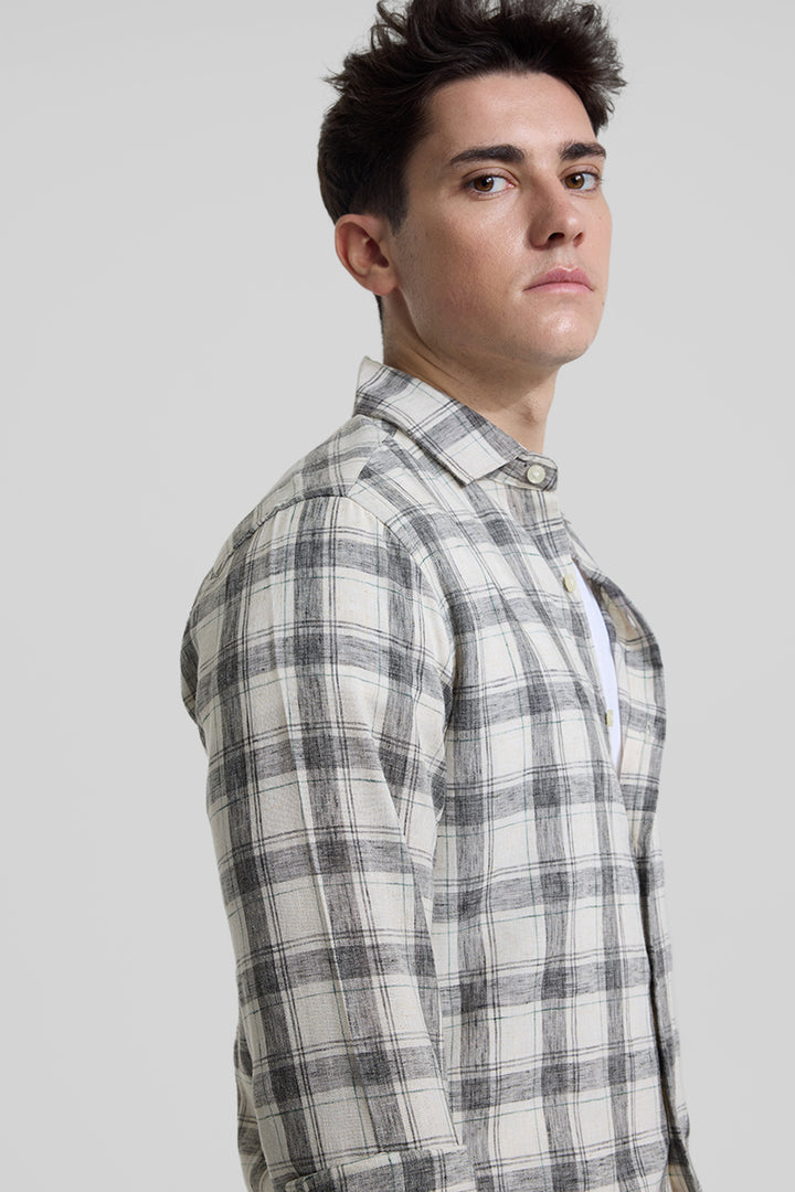 Cream Checks Linen Blend Shirt