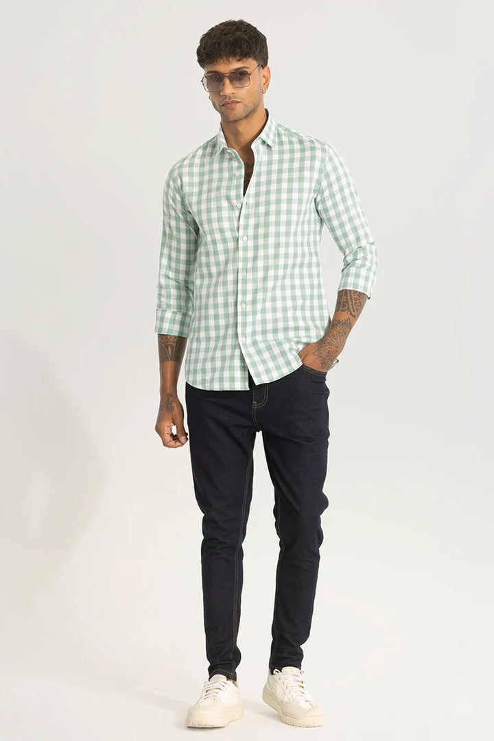 Light Green Slim Fit Checks Shirt