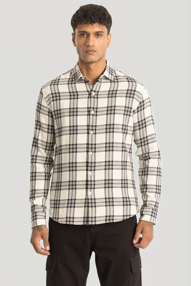 Off White Checks Slim Fit Shirt