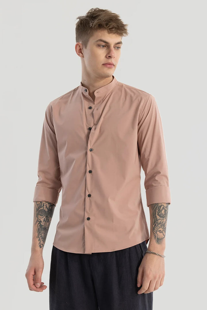 Peach Plain Mandarin Shirt