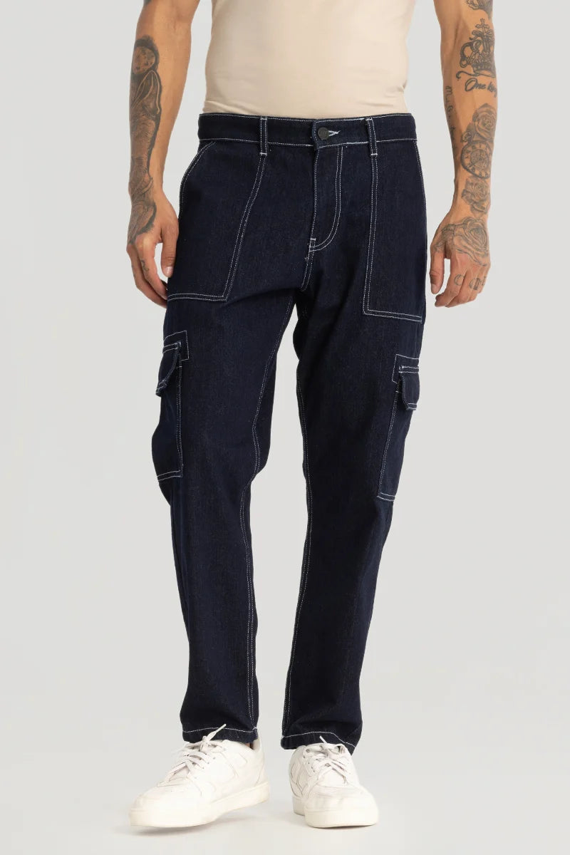 Navy Plain Baggy Fit Jeans