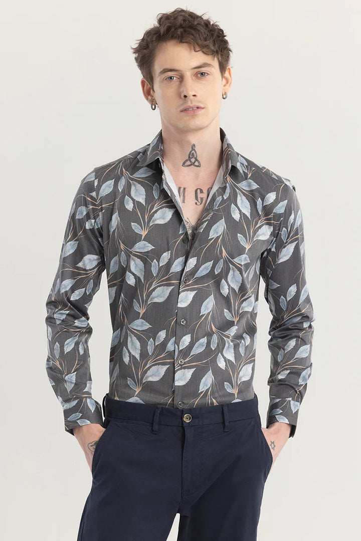 Leafstique Grey Printed Shirt