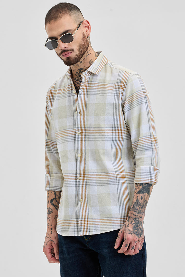 Beige Checks Slim Fit Shirt