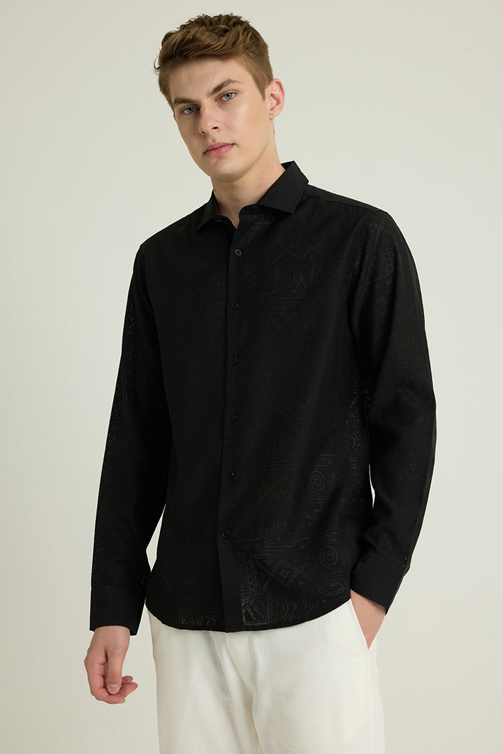 Black Self-Design Shirt