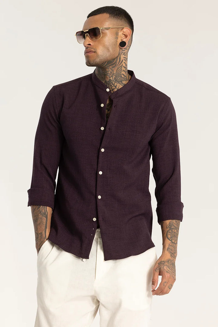 Purple Mandarin Linen Shirt