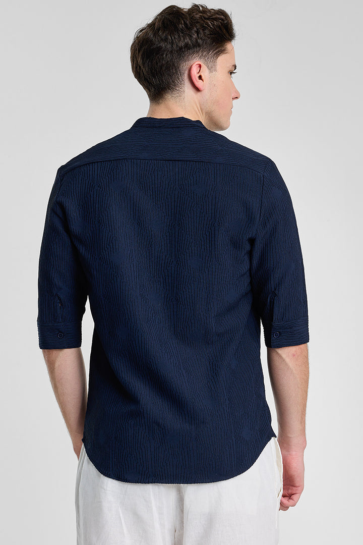 Navy Textured Mandarin Shirt