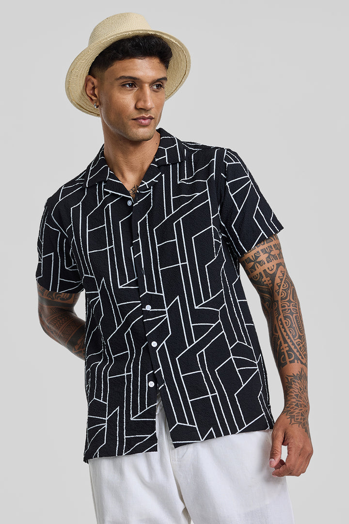 Black Geometric Slim Fit Shirt