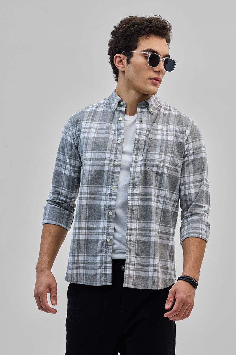 Grey Oxford Checks Shirt