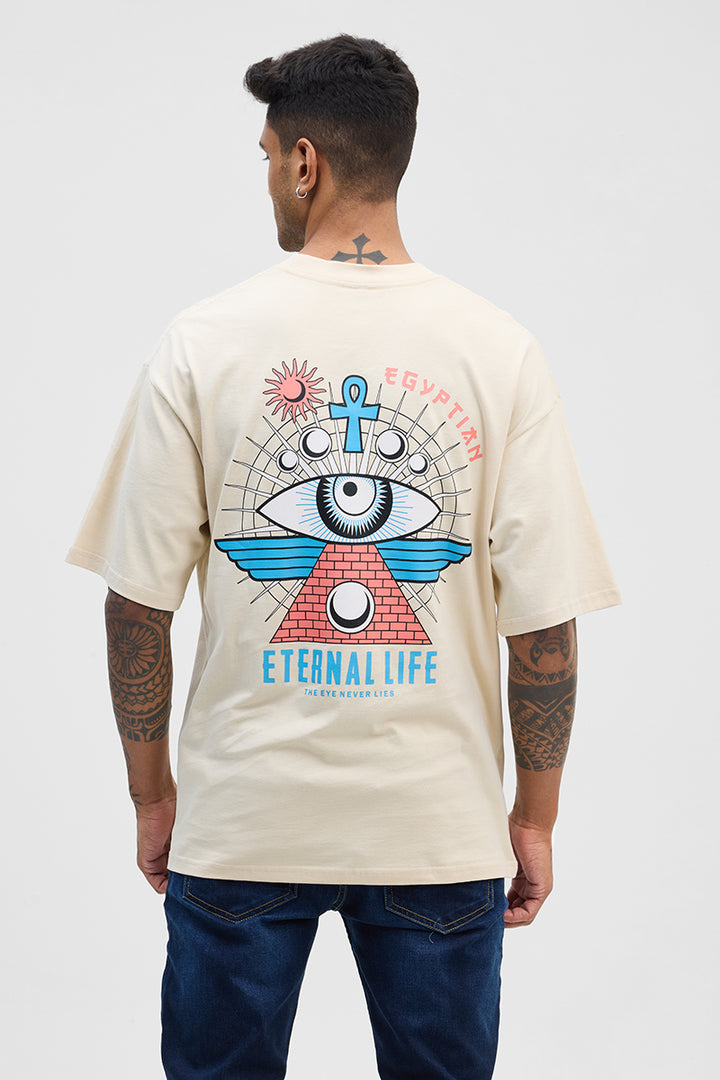 Eternal Life Cream Printed Oversized Fit T-Shirt