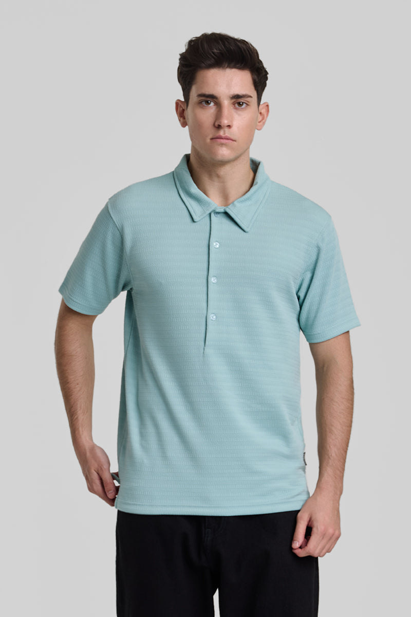 Turquoise Textured Polo T-Shirt