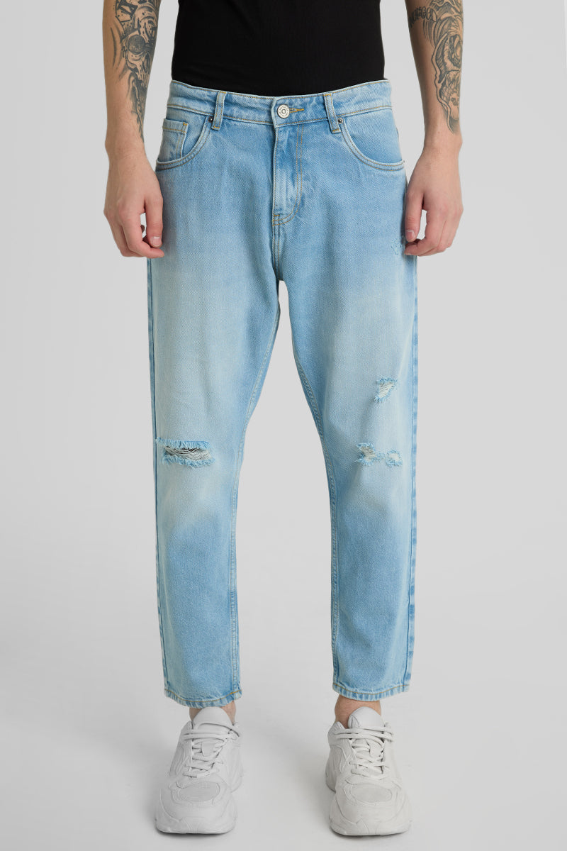 Light Blue Distressed Baggy Fit Jeans