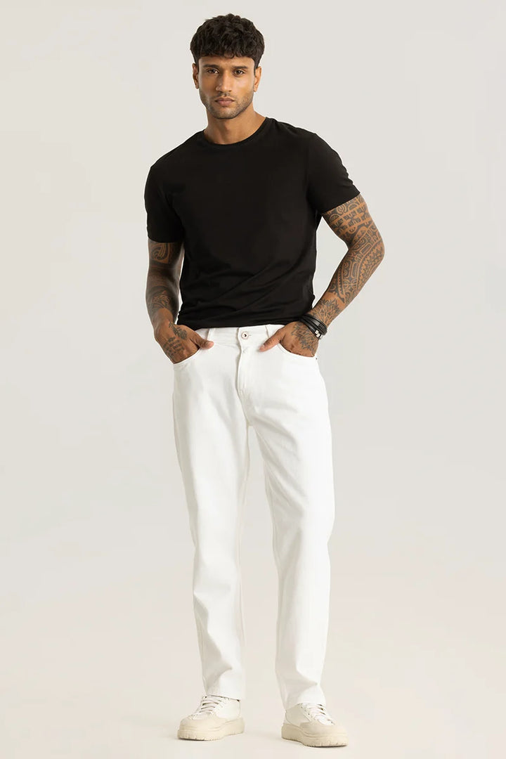 Etienne White Plain Relaxed Fit Jeans