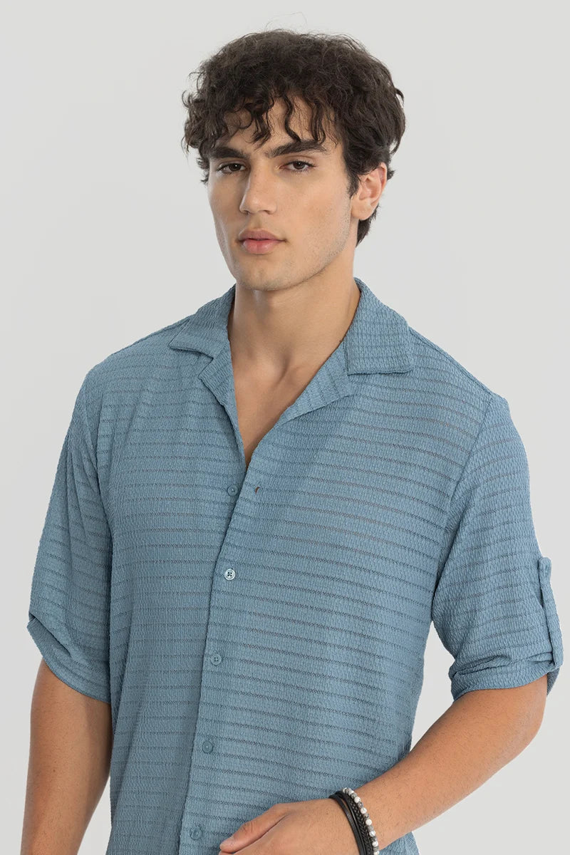 Blue Self-Design Cuban Shirt