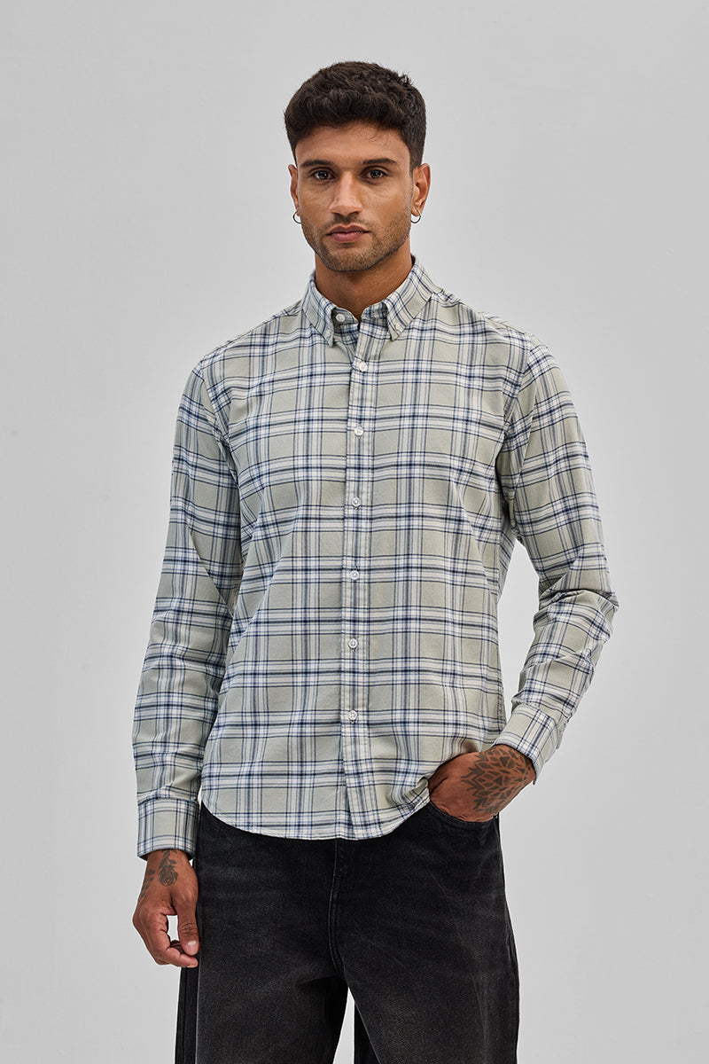 Light Grey Checks Slim Fit Shirt