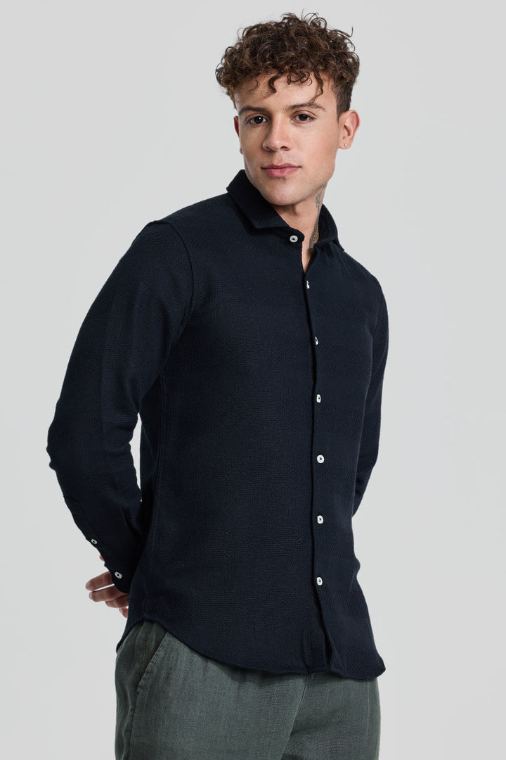 Black Textured Slim Fit Shirt