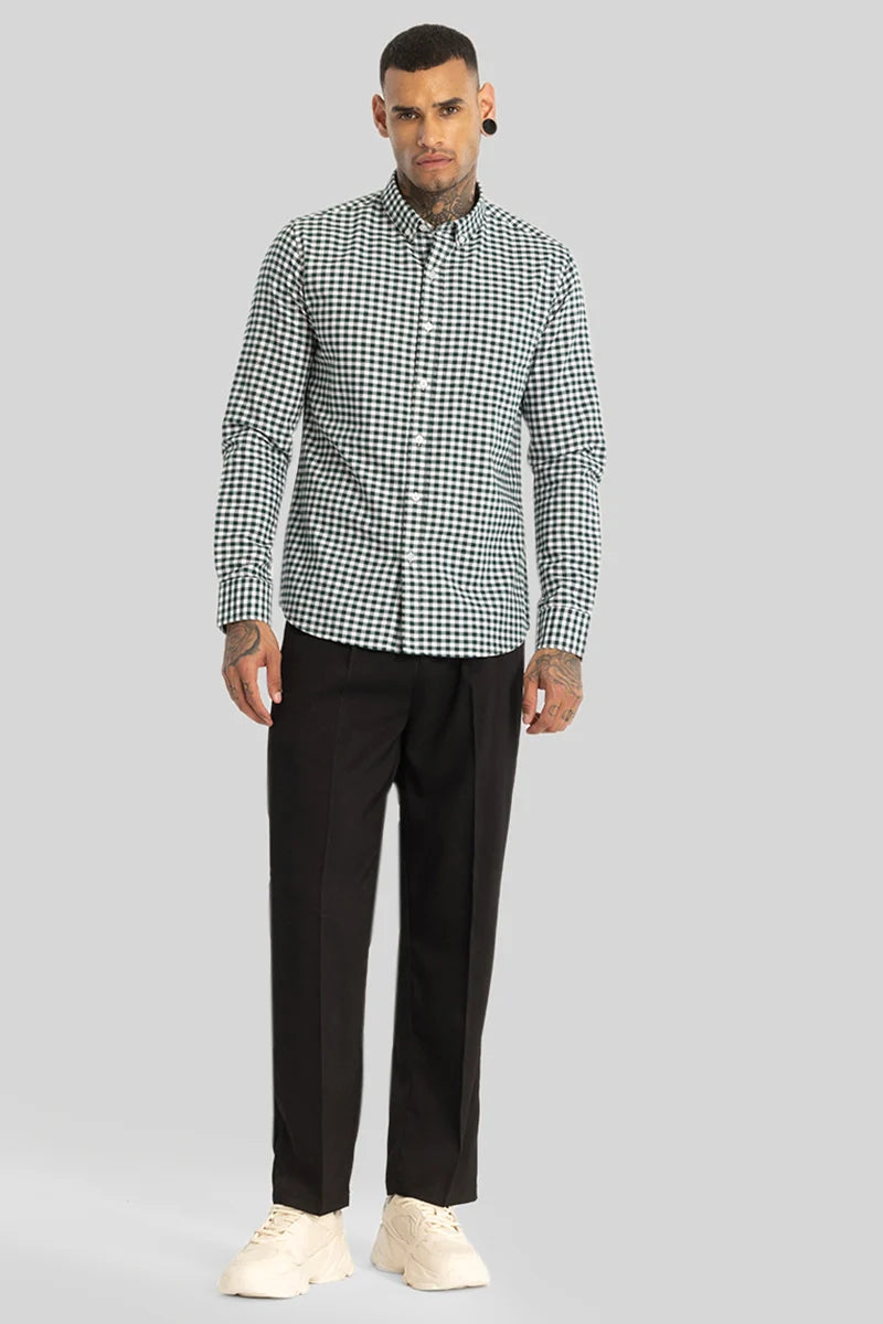 Dark Green Gingham Checks Shirt