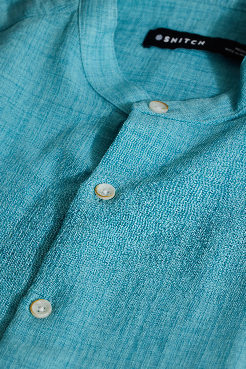 Turquoise Mandarin Textured Shirt