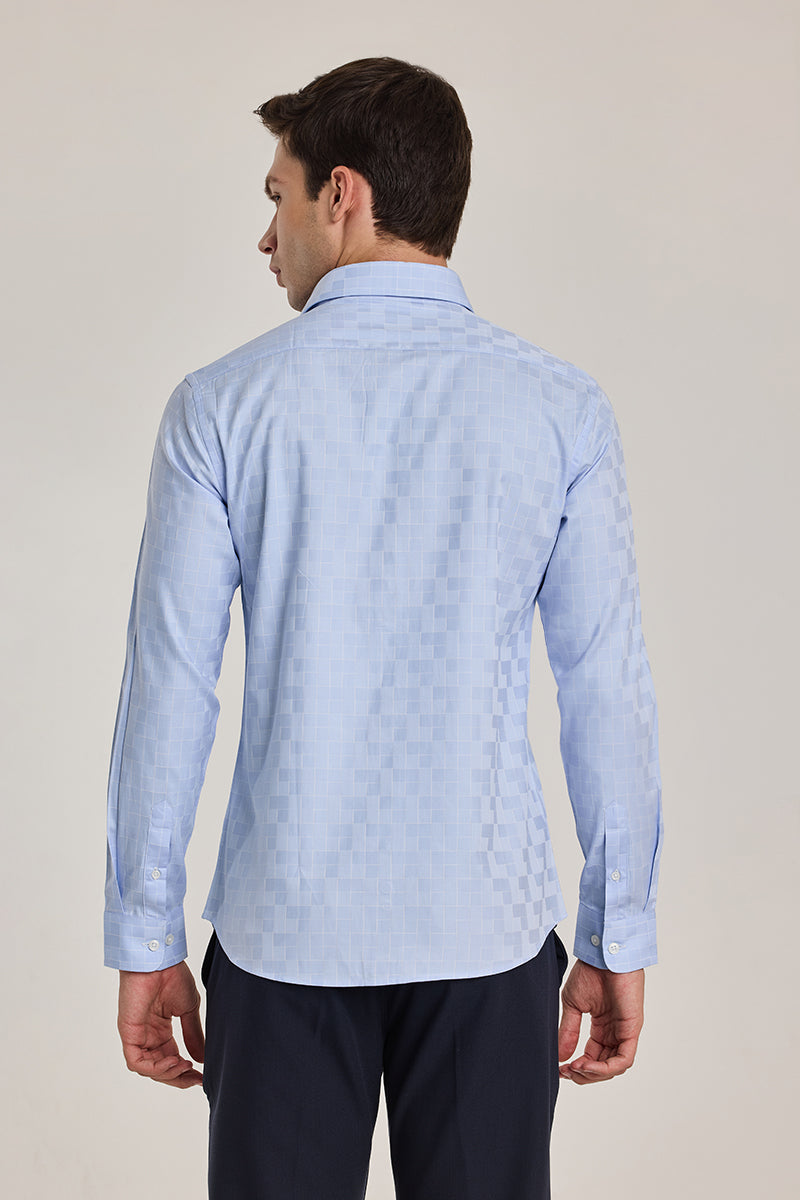 Light Blue Self Checks Shirt