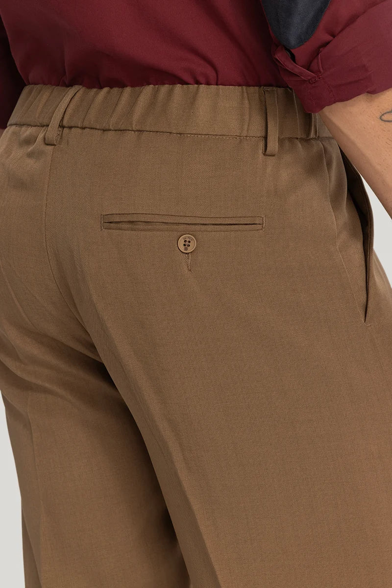 Brown Plain Relaxed Fit Trousers